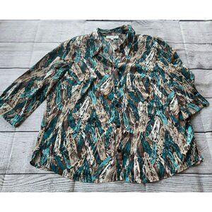 Rebecca Malone Woman 2x Blue/Tan/Black Top/Shirt/Blouse Plus Size